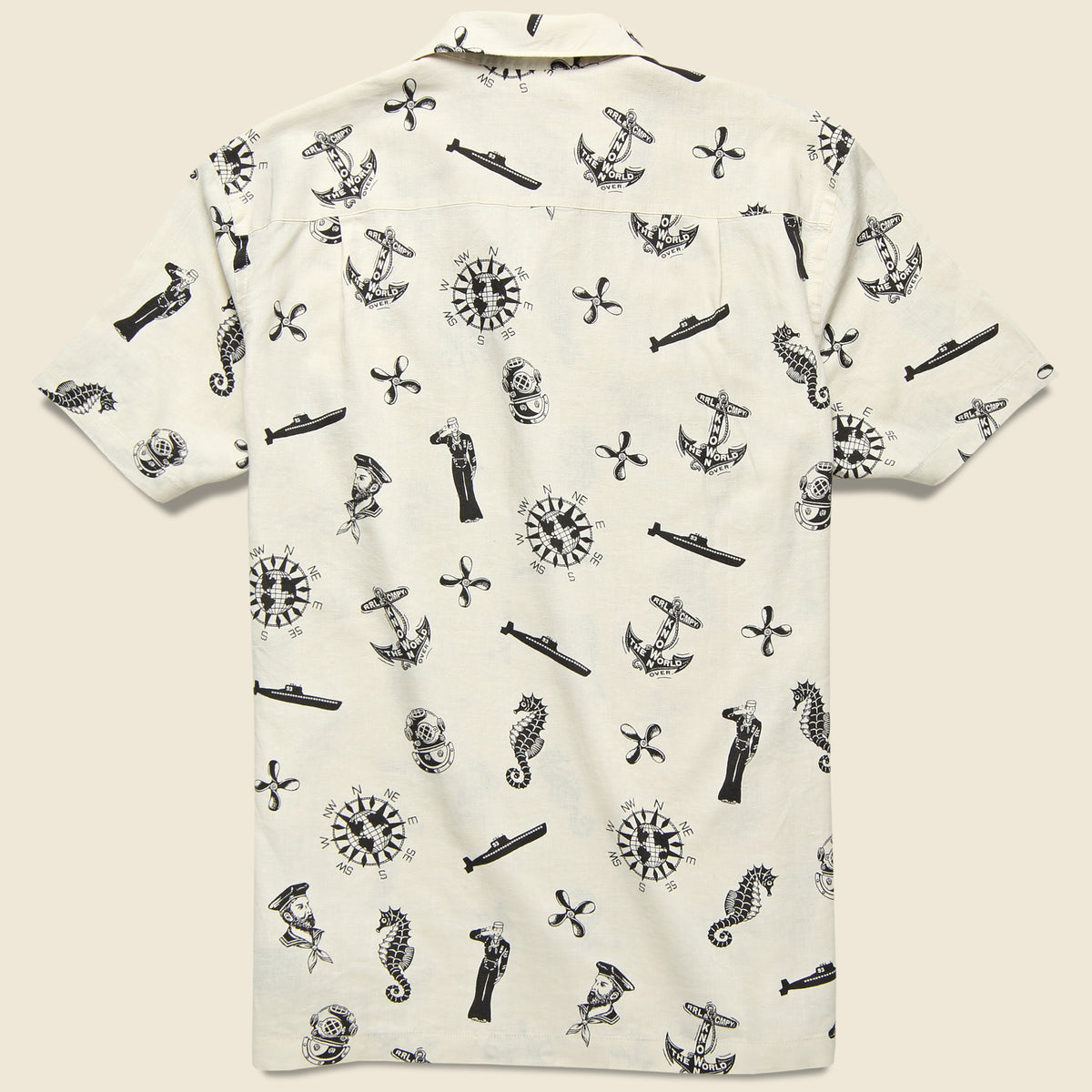 Nautical-Print Camp Shirt - Cream/Black