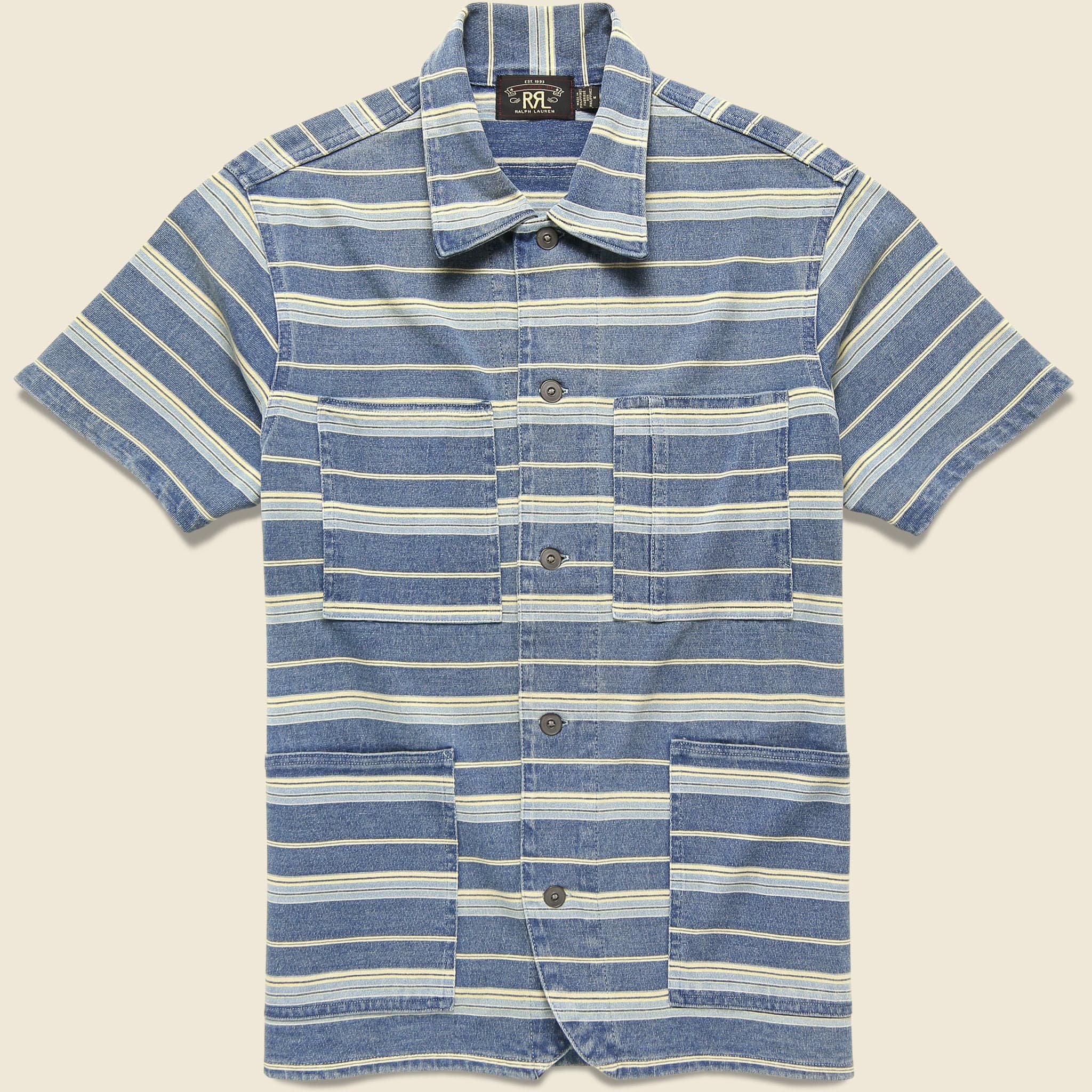 Striped Guayabera Camp Shirt - Indigo Stripe - RRL - STAG Provisions - Tops - S/S Woven - Stripe