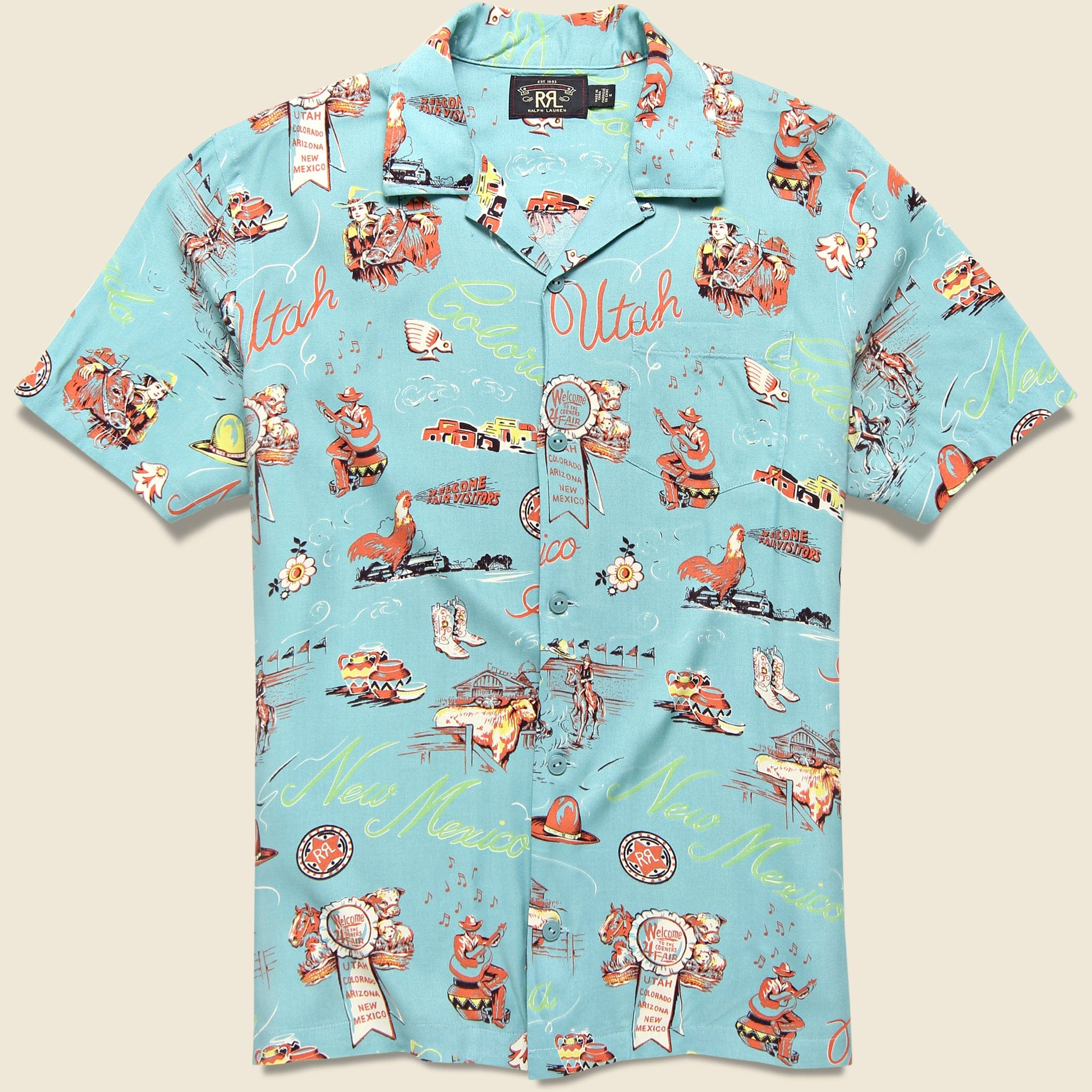 camping a rust Western-Print Camp Shirt