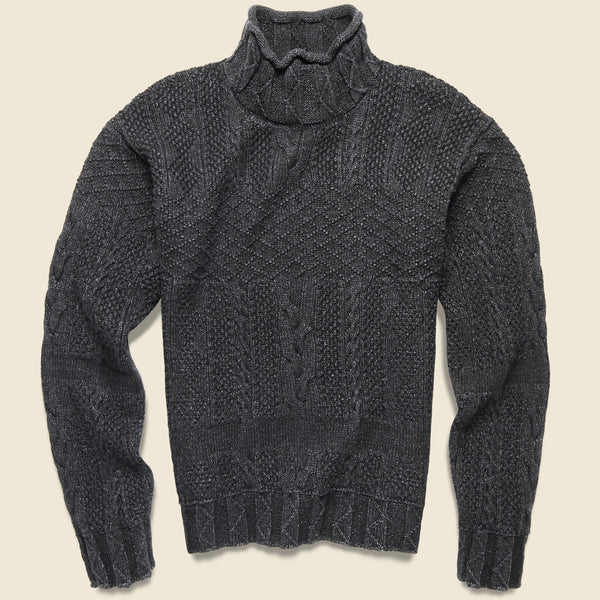 Roll Neck Cable Knit Sweater - Black Indigo