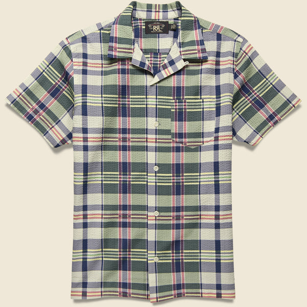 Madras Seersucker Camp Shirt - Green/Cream