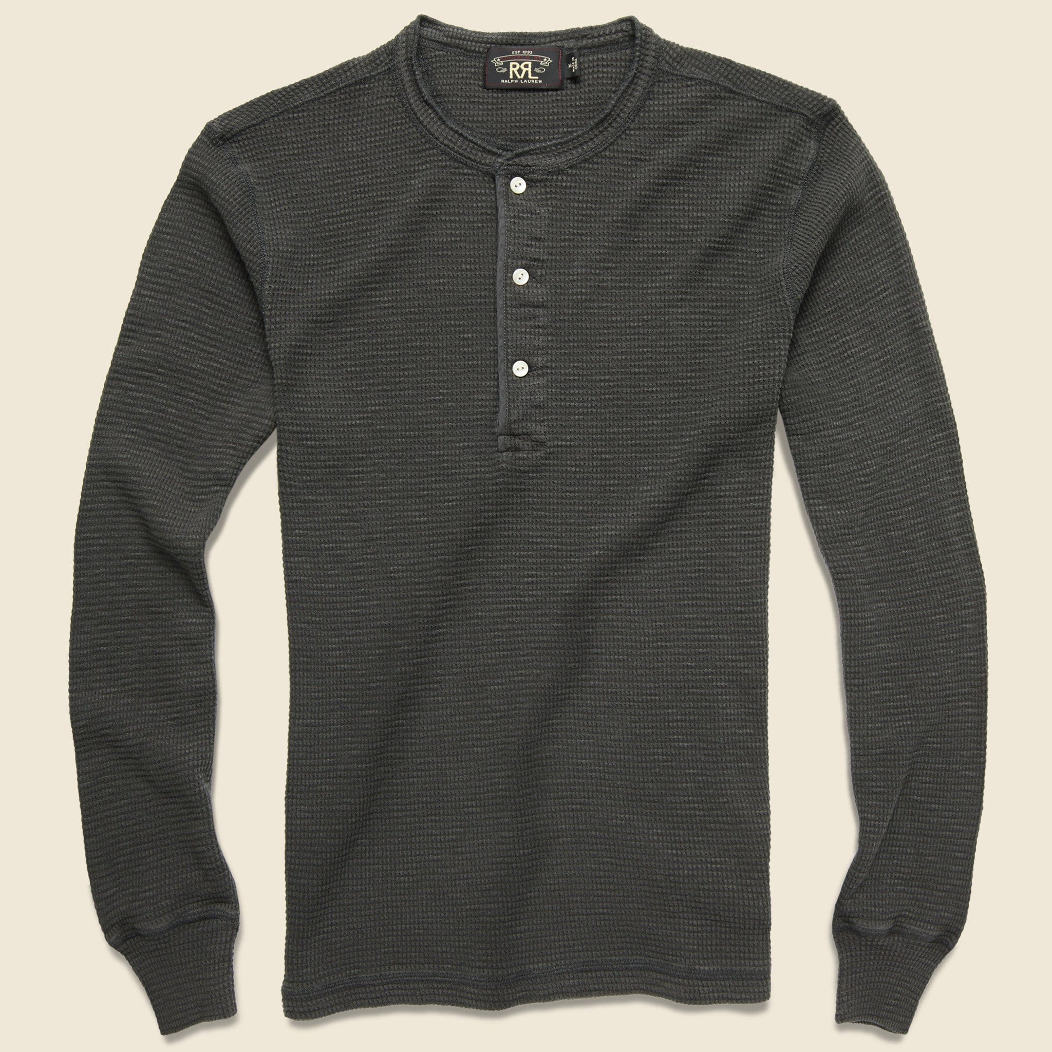 Waffle-Knit Henley - Faded Black - RRL - STAG Provisions - Tops - L/S Knit
