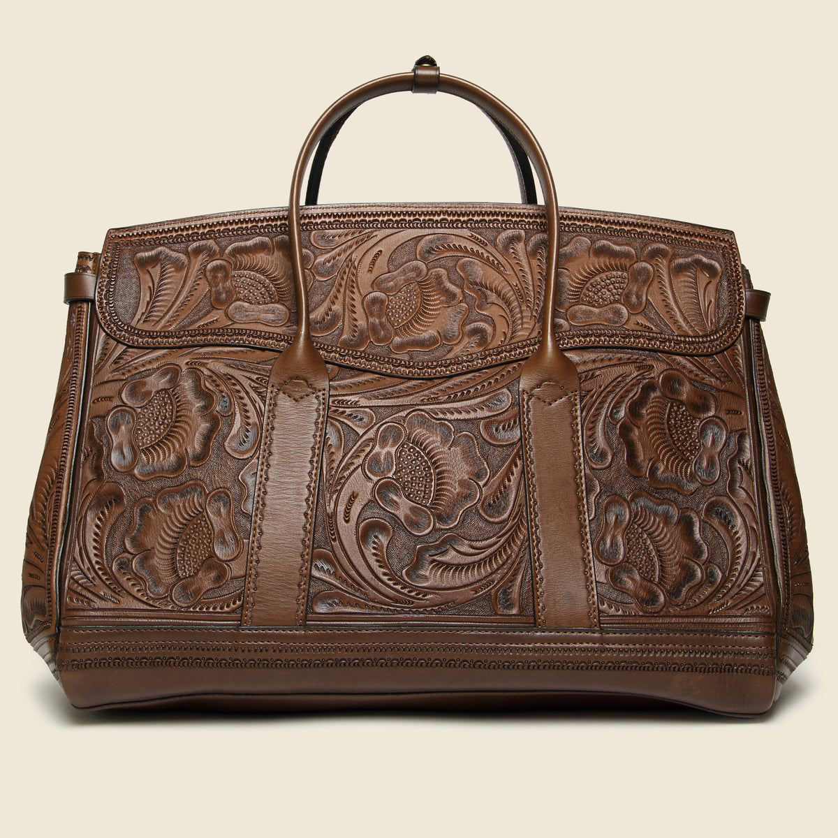 Hand-Tooled Leather Pecos Duffle Bag - Saddle Brown