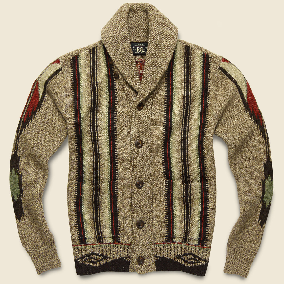 向*葵様 RRL 1940s HBT SHAWL COLLAR DECK SHE Ralph Lauren RRL Red Intarsia Knit Linen 1940's Blanket Shawl