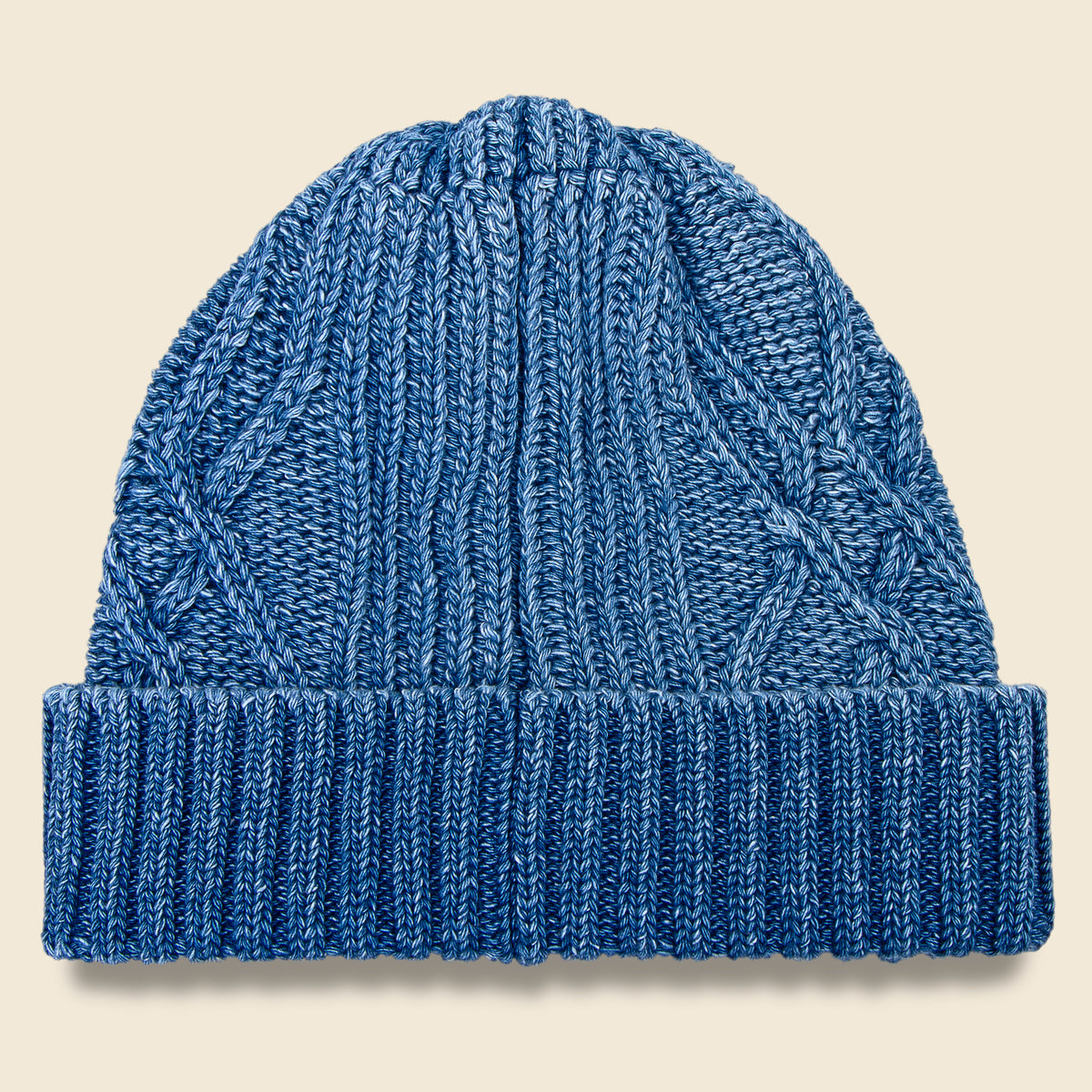 Aran Cable Indigo Watch Cap - Light Denim