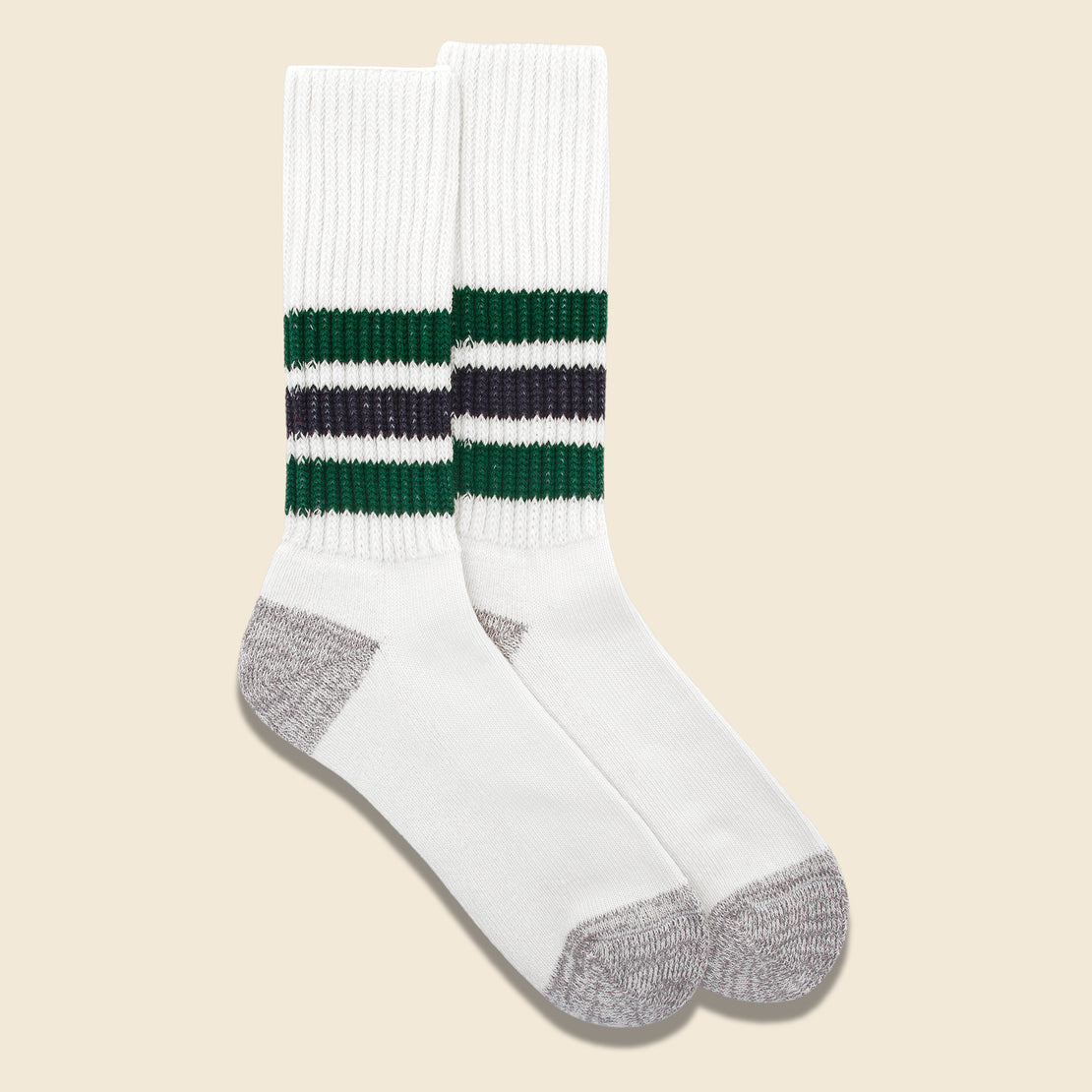 RoToTo Coarse Ribbed Old School Sock - Green/Charcoal