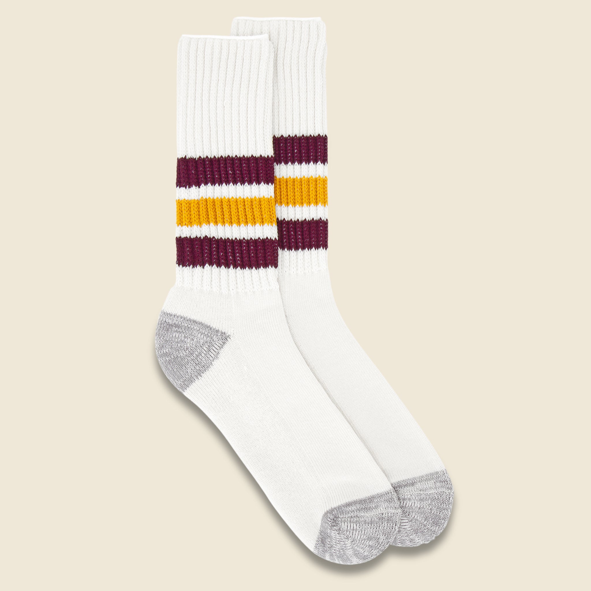 Coarse Ribbed Old School Sock - Bordeaux/Yellow - RoToTo - STAG Provisions - Accessories - Socks