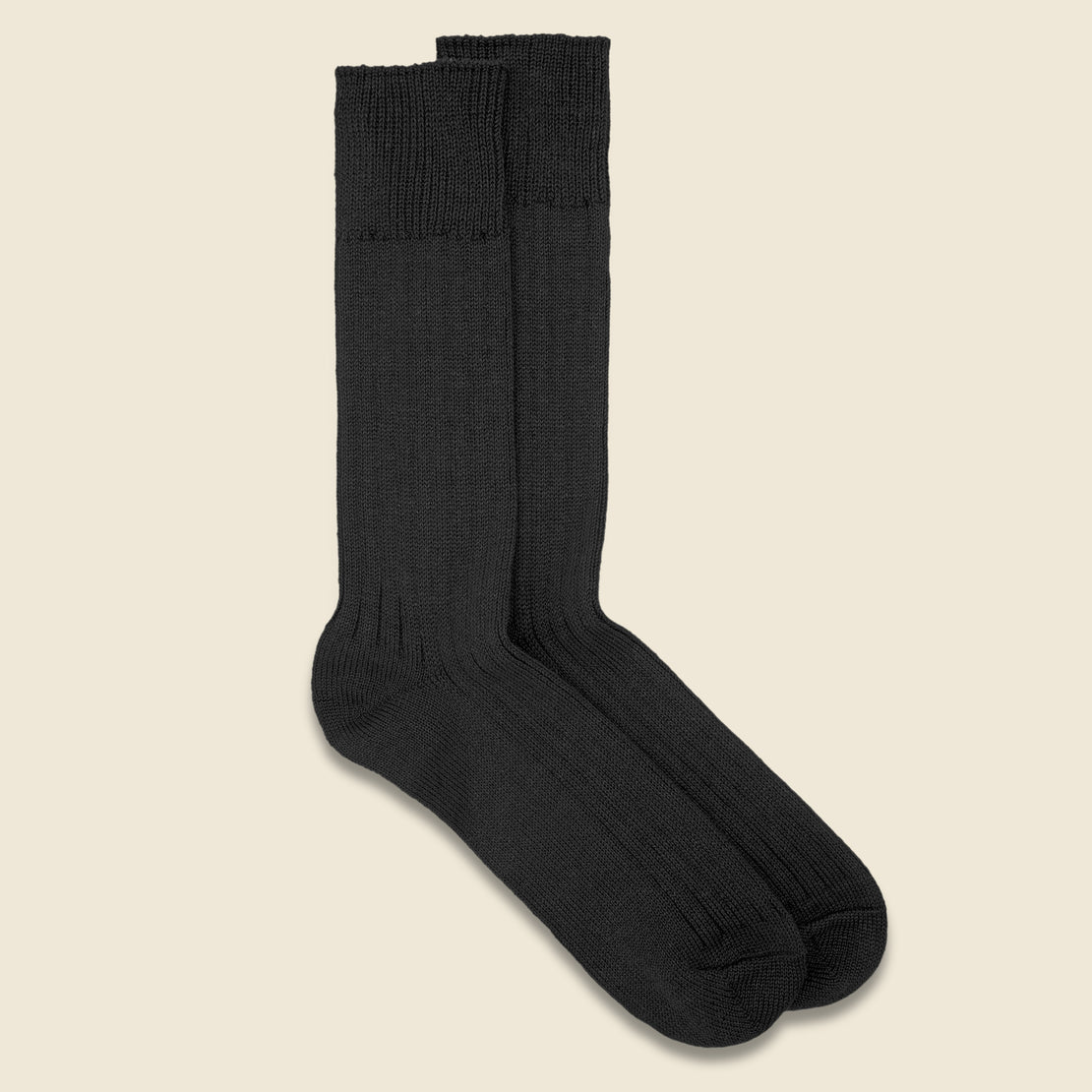 RoToTo Linen Cotton Ribbed Crew Sock - Black