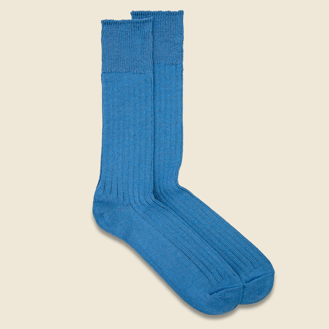 RoToTo Linen Cotton Ribbed Crew Sock - Blue