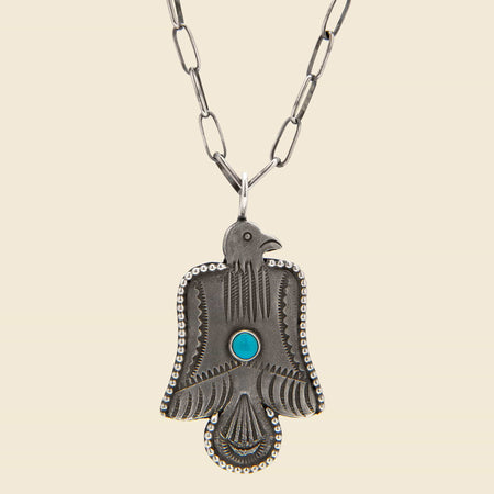Thunderbird Pendant Necklace - Round Dotted Edge