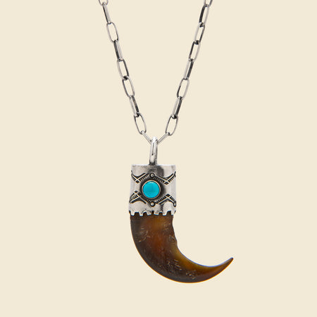 Capped Bear Claw Necklace - Silver/Turquoise