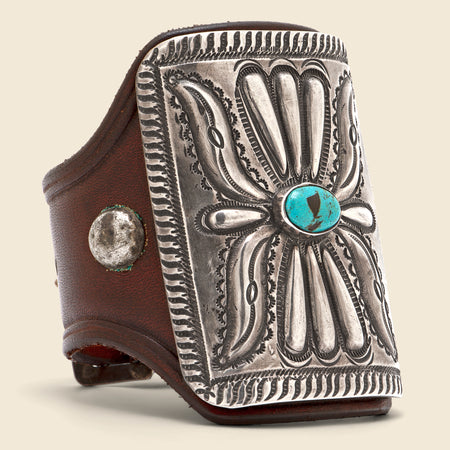 Flower & Leaf Motif Ketoh - Sterling Silver/Blue Oval Turquoise