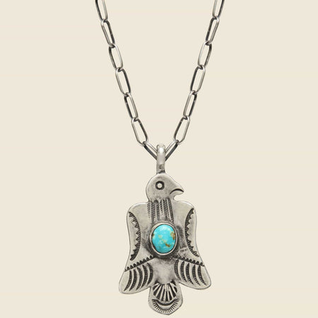 Thunderbird Wavy Wings Pendant Necklace - Sterling/Turquoise
