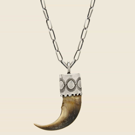 Stamped Capped Bear Claw Necklace - Silver