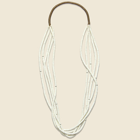 Clamshell & Heishe Bead Necklace - Cream/Silver