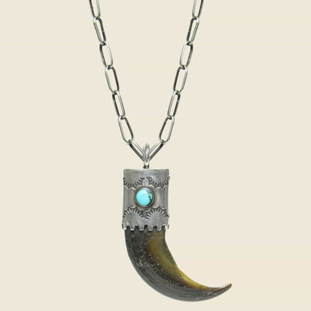 Sterling & Turquoise Capped Bear Claw Necklace - Silver