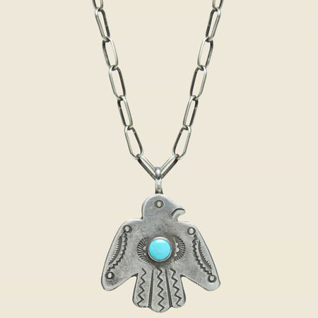 Zig Zag Tail Thunderbird Pendant Necklace - Sterling/Turquoise