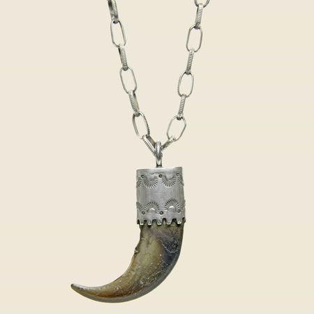 Stamped Silver Capped Bear Claw Necklace - Sterling