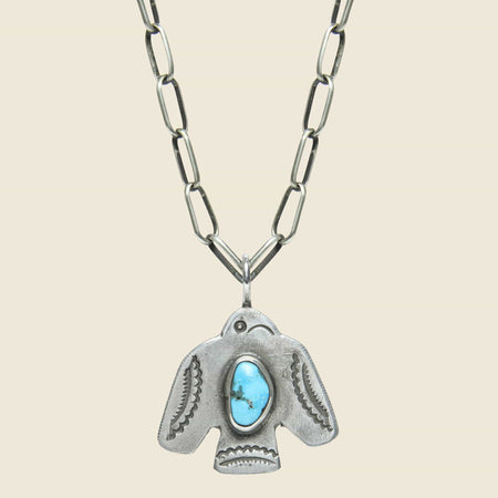 Scallop Tail Thunderbird Pendant Necklace - Sterling/Turquoise