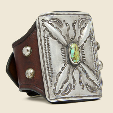 Cresent & Dash Stamped Ketoh - Leather/Sterling/Turquoise