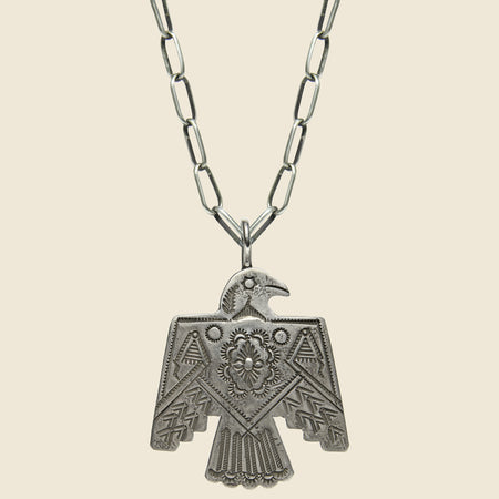 Large Geometric Thunderbird Pendant Necklace - Sterling Silver