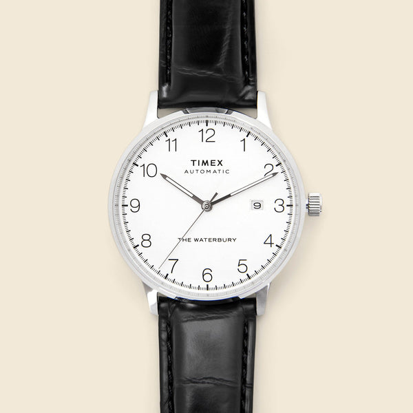 Waterbury Leather Strap Watch 40mm - Stainless Steel/Black/White