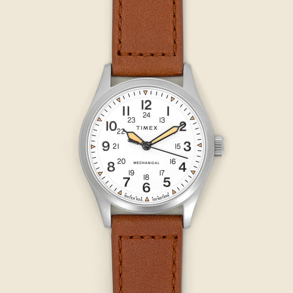 Expedition North Field Post Mechanical Watch 38mm - White/Brown Leathe