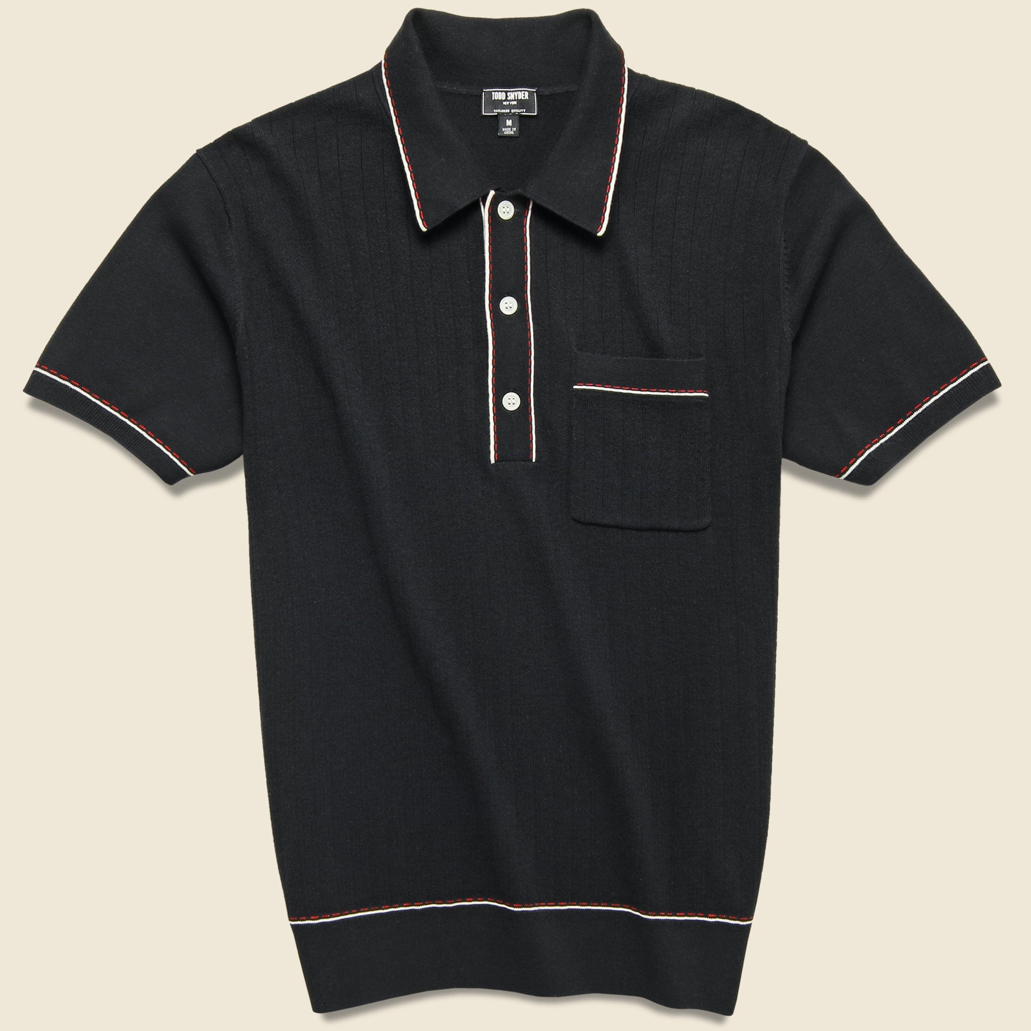 Tipped Button-Down Sweater Polo Black