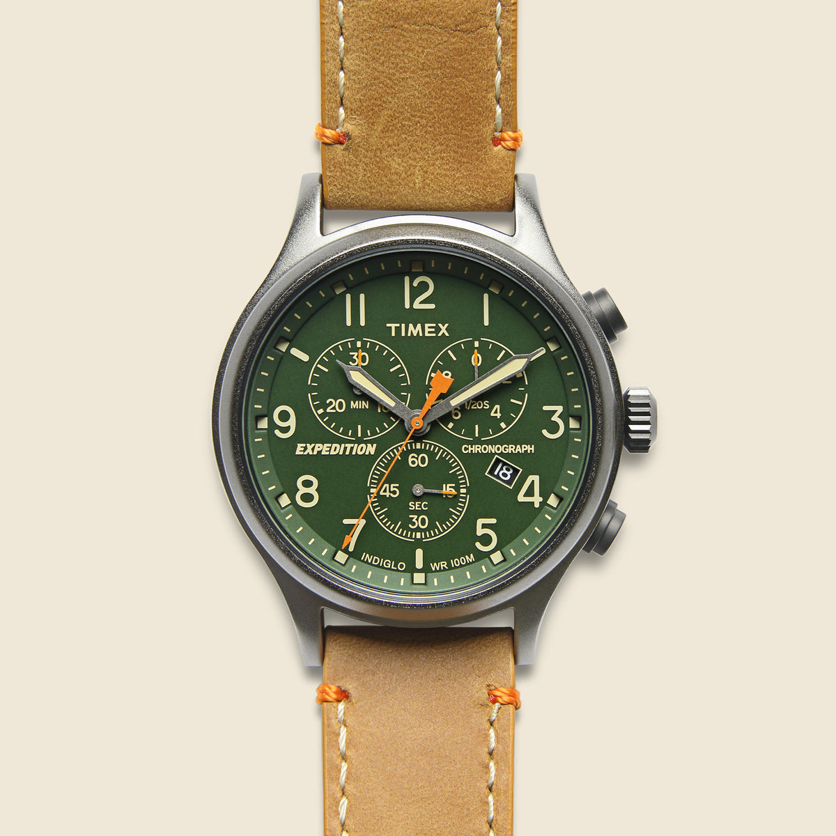 Expedition Scout Chronograph Leather Strap Watch 42mm Green Tan