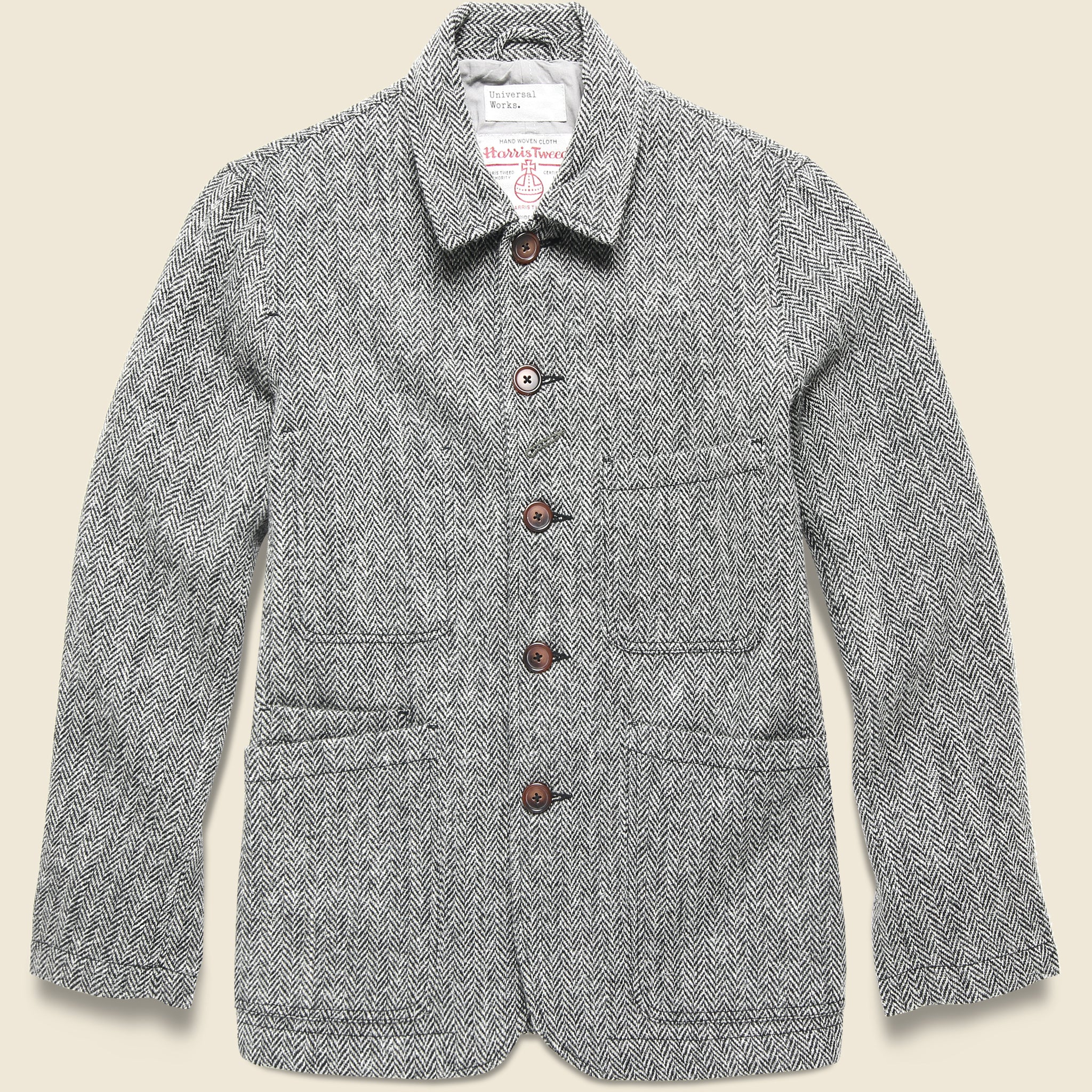 Harris Tweed Bakers Jacket Grey Herringbone - Main Image