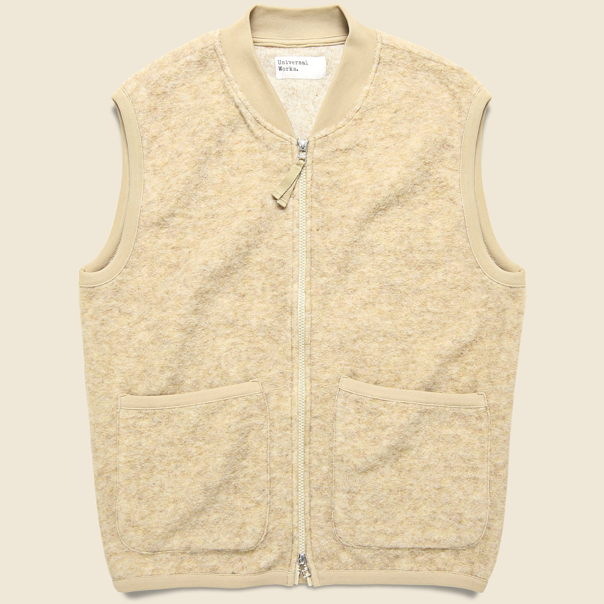 Wool Fleece Zip Waistcoat - Stone - Universal Works - STAG Provisions - Outerwear - Vest