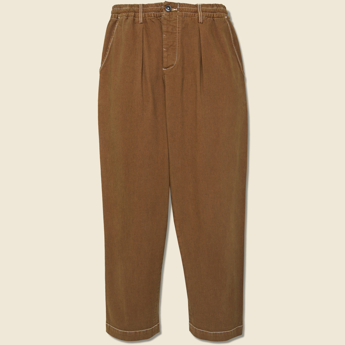 Pleated Twill Track Pant - Brown