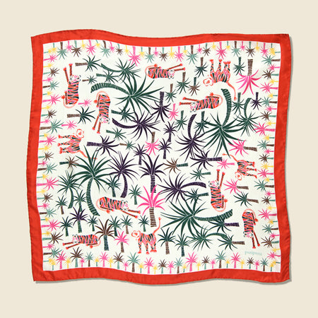 Lazy Tiger & Palm Tree Silk Scarf