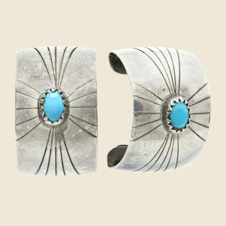 Sterling & Turquoise Wide Hoop Earrings - Silver