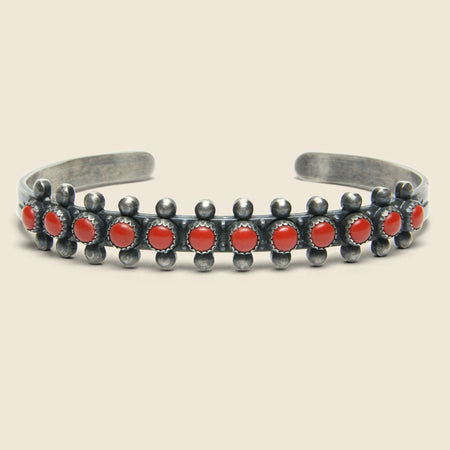 Round Petit Point Coral & Sterling Cuff - Silver