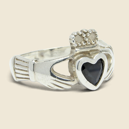 Onyx Claddagh Ring - Silver