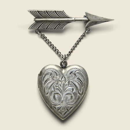 Arrow & Etched Heart Locket Pin - Sterling