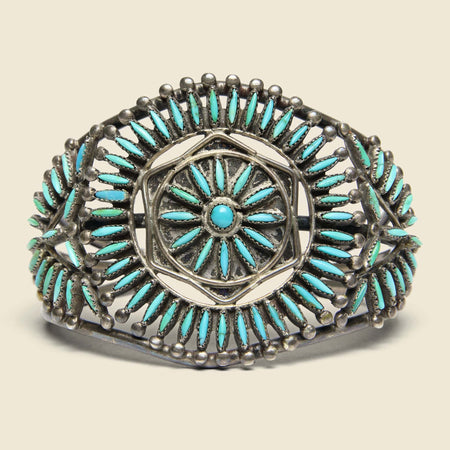 Sunburst Petit Point Zuni Cuff - Sterling/Turquoise