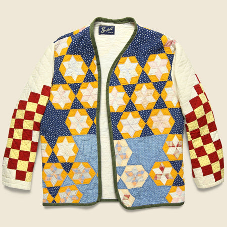 Scofield Hexagon Star Quilt Kimono - Navy/Yellow/Red