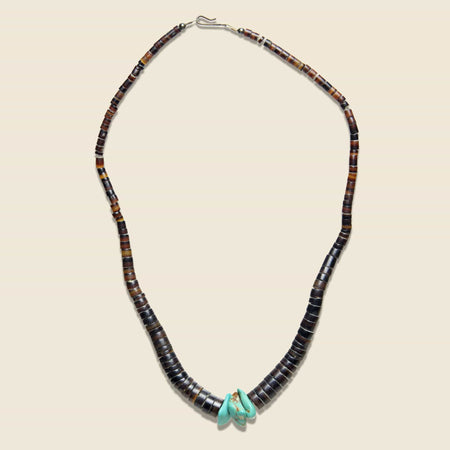 Three Turquoise Nugget & Shell Heishe Bead Necklace