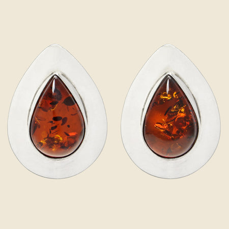 Amber & Sterling Teardrop Post Earrings