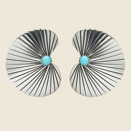 Turquoise & Sterling Oval Fan Post Earrings