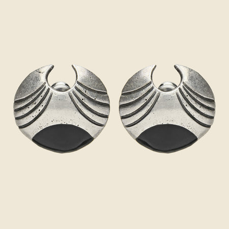Onyx & Stamped Sterling Eclipse Post Earrings