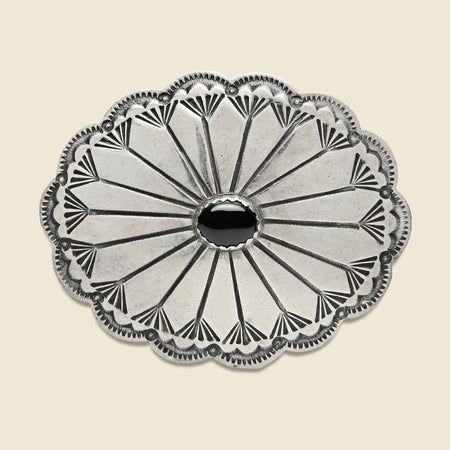 Onyx & Sterling Scalloped Concho Pin