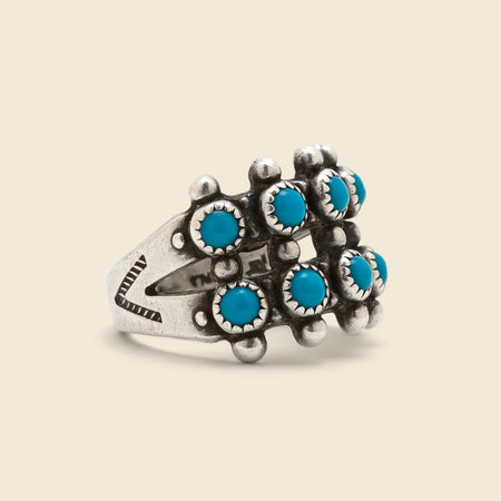 Petit Point Two Row Turquoise/Sterling Ring - Silver