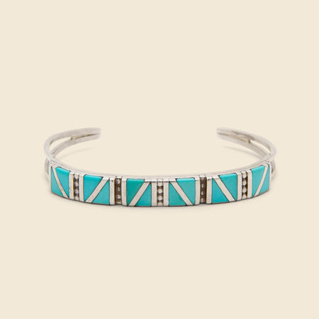 Zig Zag Triangular Turquiose Inlay Cuff - Sterling Silver