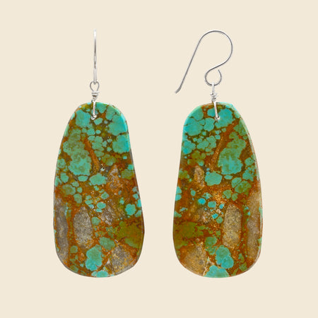 Long Oval Turquoise Dangle Hook Earrings - Green/Amber