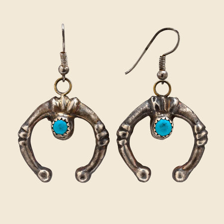 Sterling/Turquoise Small Naja Dangle Hook Earrings - Blue