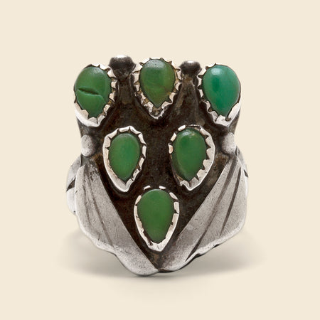Daughters Vintage - Petit Point Green Teardrop Turquoise & Sterling Ring, VTGD, Silver, size 6