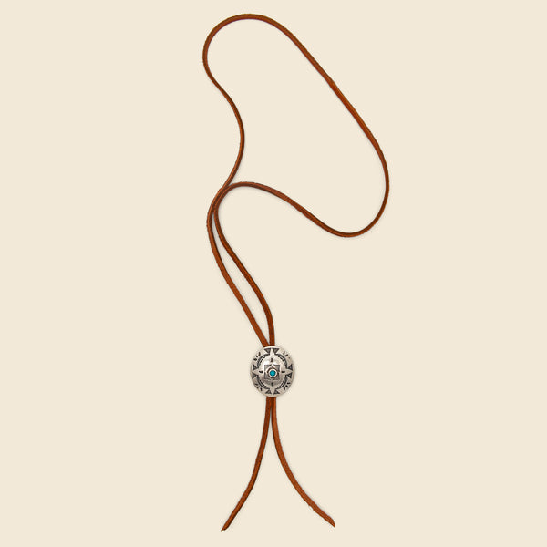 Leather Bolo Tie - Brown/Turquoise